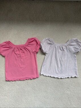 Cat & Jack Girls' Pink and White Floral Puff-Sleeve Tops - Set of 2